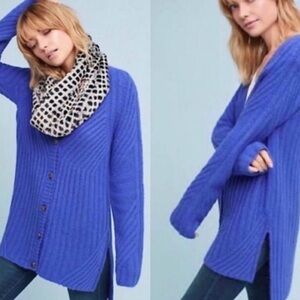 ANTHROPOLOGIE | MOTH Oversized High Low Button Front Blue Cardigan